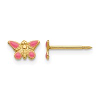 Inverness 14K Yellow Gold Epoxy Fill Pink Butterfly Post Piercing Earrings view 1