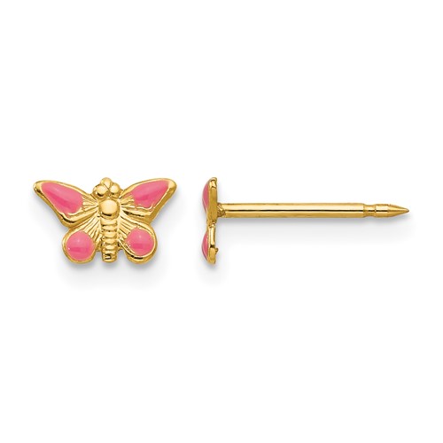 Inverness 14K Yellow Gold Epoxy Fill Pink Butterfly Post Piercing Earrings