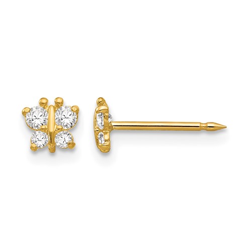Inverness 14K Yellow Gold Butterfly CZ Post Piercing Earrings