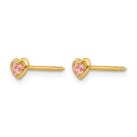 Inverness 14K Yellow Gold Heart Pink CZ Post Piercing Earrings view 2