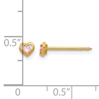 Inverness 14K Yellow Gold Heart Pink CZ Post Piercing Earrings view 4