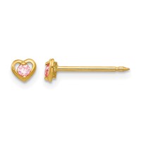 Inverness 14K Yellow Gold Heart Pink CZ Post Piercing Earrings view 1