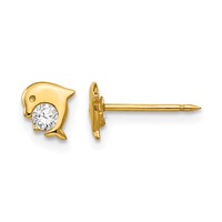 Inverness 14K Yellow Gold Dolphin CZ Post Piercing Earrings view 1