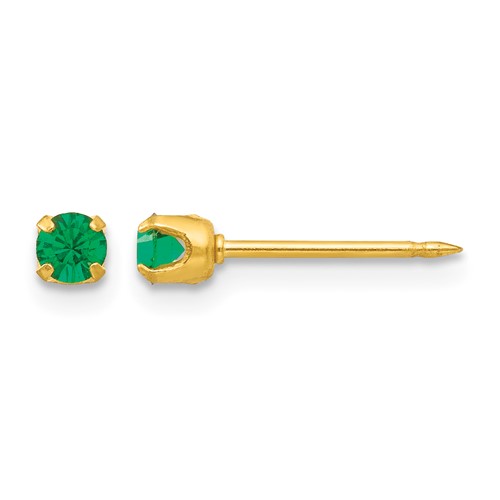 Inverness 24K Gold-plated 3mm May Green Crystal Birthstone Post Piercing Earrings
