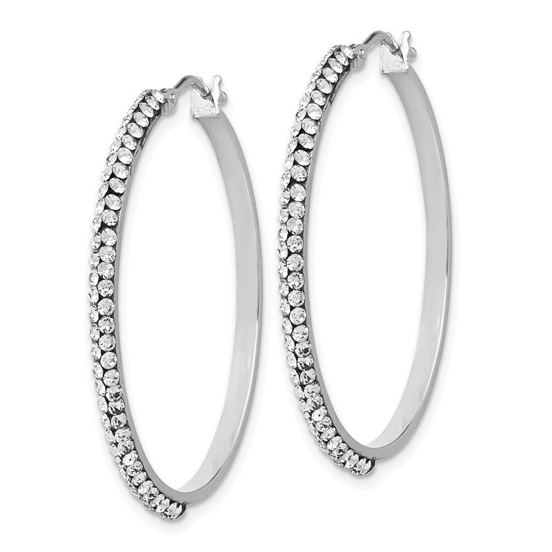 14K w/Wht RH-plating Crystal Hoop Earrings
