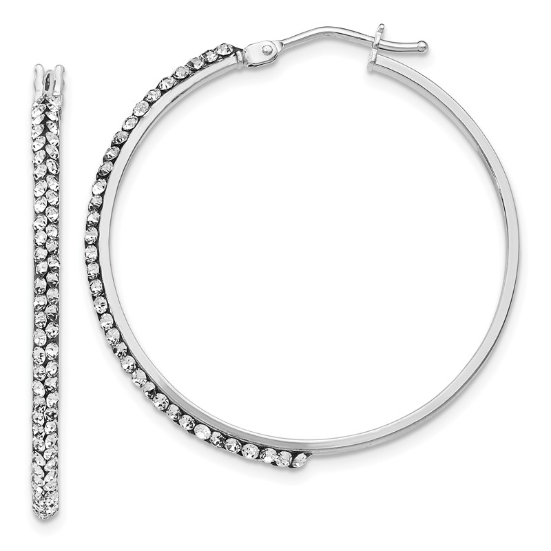 14K w/Wht RH-plating Crystal Hoop Earrings