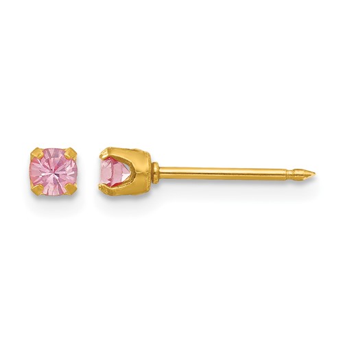 Inverness 24K Gold-plated 3mm June Pink Crystal Birthstone Post Piercing Earrings