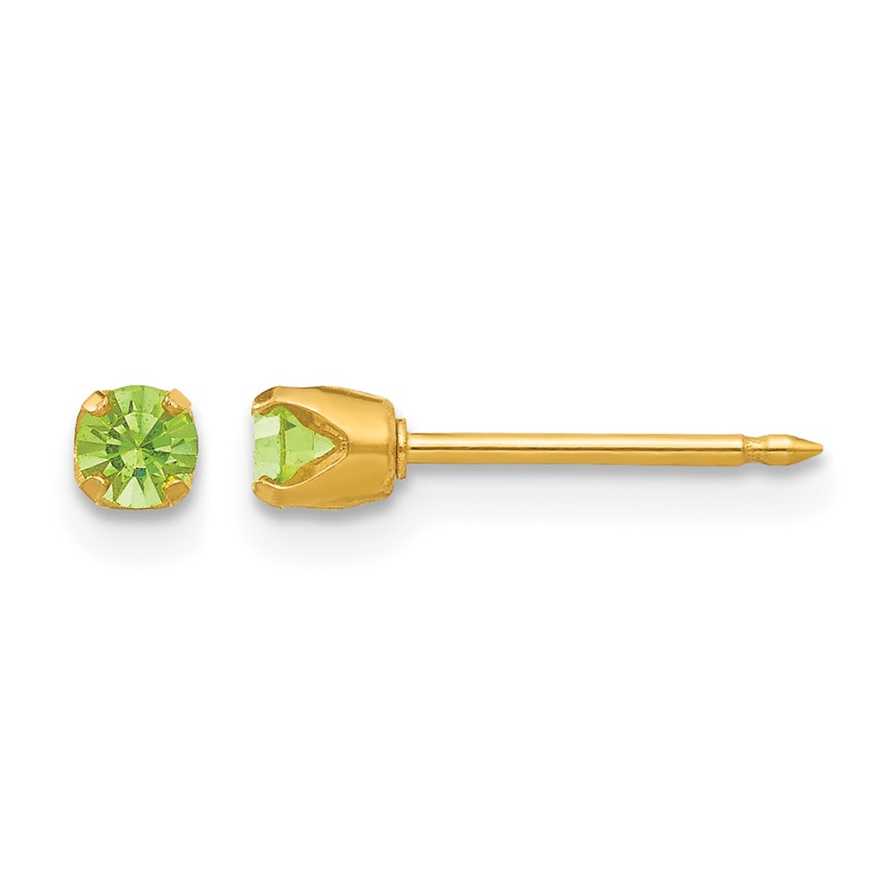 Inverness 24K Gold-plated 3mm August Light Green Crystal Birthstone Post Piercing Earrings