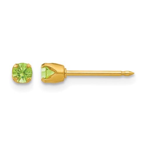 Inverness 24K Gold-plated 3mm August Light Green Crystal Birthstone Post Piercing Earrings
