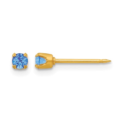 Inverness 24K Gold-plated 3mm September Blue Crystal Birthstone Post Piercing Earrings
