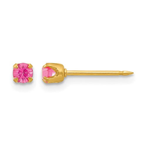 Inverness 24K Gold-plated 3mm October Pink Crystal Birthstone Post Piercing Earrings