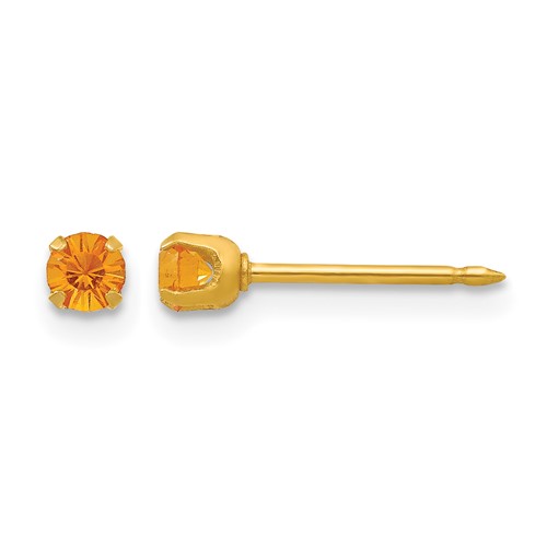 Inverness 24K Gold-plated 3mm November Yellow Crystal Birthstone Post Piercing Earrings