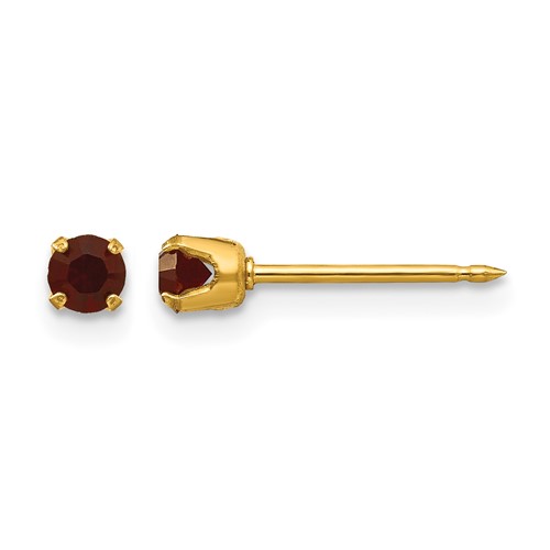 Inverness 14K Yellow Gold 3mm January Red Crystal Birthstone Post Piercing Earrings