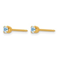 Inverness 14K Yellow Gold 3mm March Aqua Crystal Birthstone Post Piercing Earrings view 2