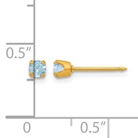 Inverness 14K Yellow Gold 3mm March Aqua Crystal Birthstone Post Piercing Earrings view 4
