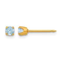 Inverness 14K Yellow Gold 3mm March Aqua Crystal Birthstone Post Piercing Earrings view 1
