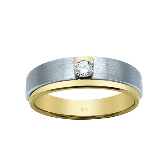 IBGoodman 14k White Gold Men's Polished and Satin 1/5 Carat AA Quality Diamond Solitaire Ring