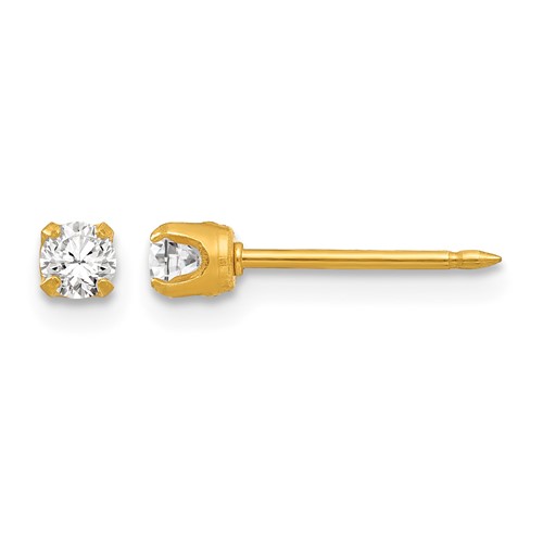 Inverness 14K Yellow Gold 3mm April Clear Crystal Birthstone Post Piercing Earrings