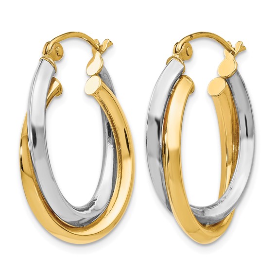 Leslie's 14K Two-tone Polished Oval Hinged Hoop Earrings