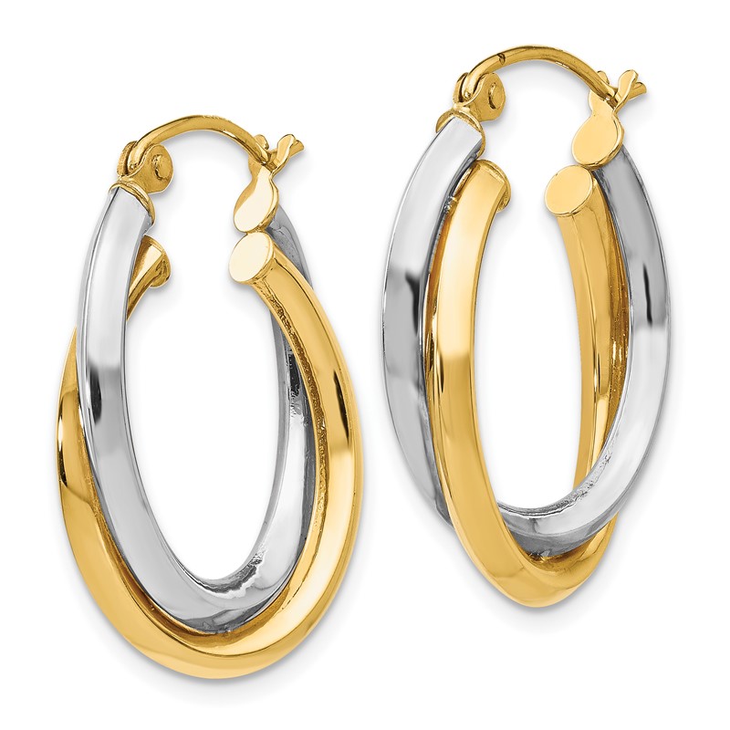 14K Two-tone Polished Oval Hinged Hoop Earrings
