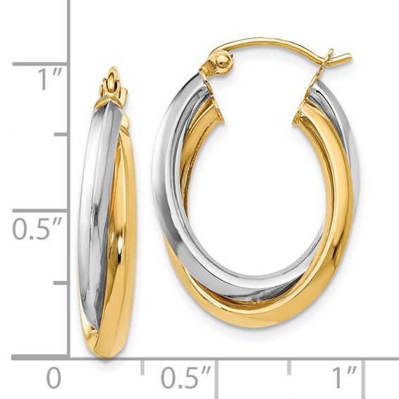 Leslie's 14K Two-tone Polished Oval Hinged Hoop Earrings