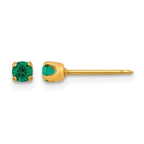 Inverness 14K Yellow Gold 3mm May Green Crystal Birthstone Post Piercing Earrings