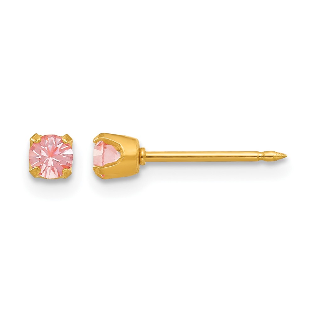 Inverness 14K Yellow Gold 3mm June Pink Crystal Birthstone Post Piercing Earrings