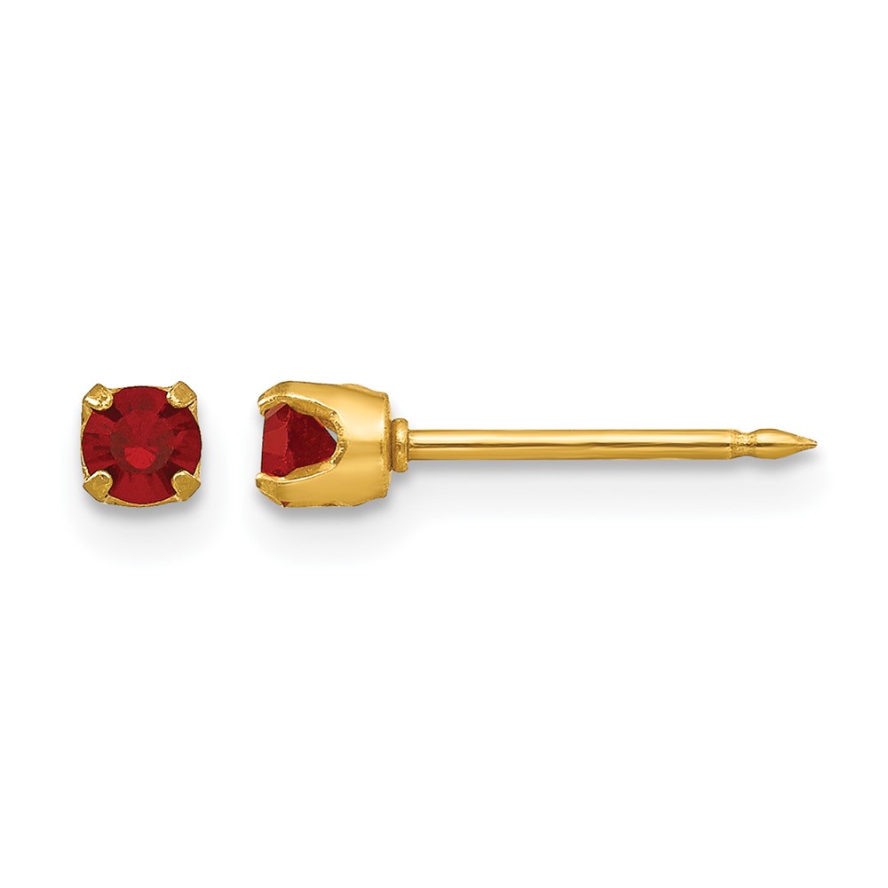 Inverness 14K Yellow Gold 3mm July Red Crystal Birthstone Post Piercing Earrings