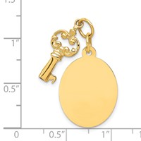 14K Yellow Gold Polished Engraveable Disc and Key Charm view 4