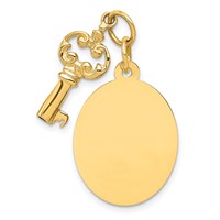 14K Yellow Gold Polished Engraveable Disc and Key Charm view 1