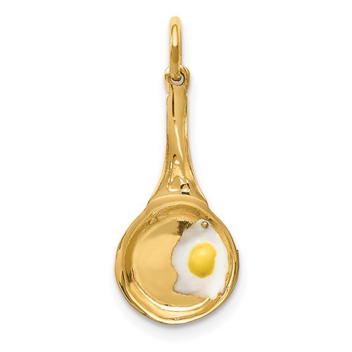14K Yellow Gold 3-D Frying Pan Charm with White and Yellow Enameled Egg