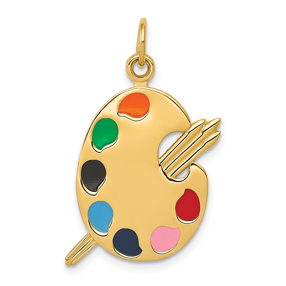 14K Yellow Gold Multi-color Enameled Artist Palette Charm