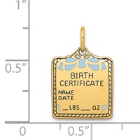 14K Yellow Gold Enameled Blue Engravable Birth Certificate Charm view 4