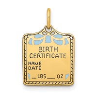 14K Yellow Gold Enameled Blue Engravable Birth Certificate Charm view 1