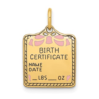 Gold Polished Birth Certificate Pendants