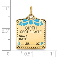 14K Yellow Gold Enameled Blue Engravable Birth Certificate Charm view 4