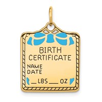 14K Yellow Gold Enameled Blue Engravable Birth Certificate Charm view 1