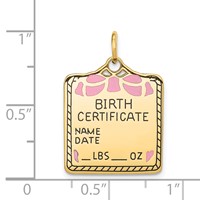 14K Yellow Gold Enameled Pink Engravable Birth Certificate Charm view 4