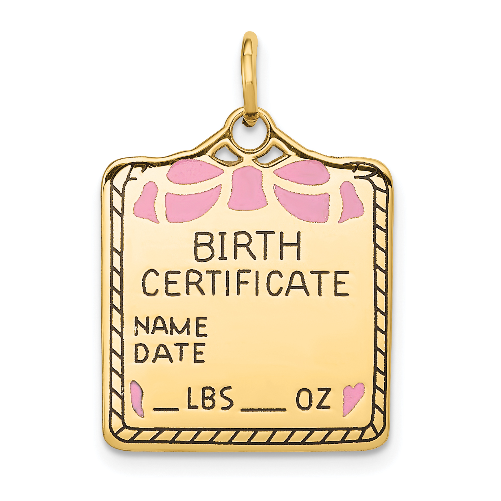 14k Enameled Pink Engravable Birth Certificate Charm (A0364/P)
