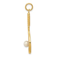 14K Yellow Gold Tennis Racquet Charm with Freshwater Cultured Pearl Ball view 2
