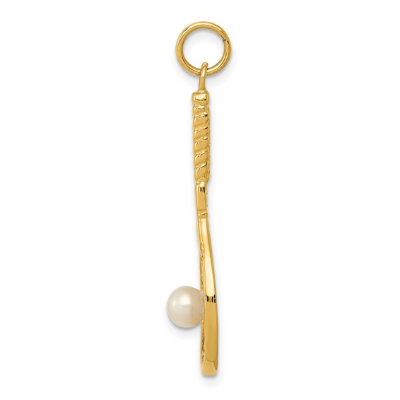14K Tennis Racquet with Freshwater Cultured Pearl Ball Charm