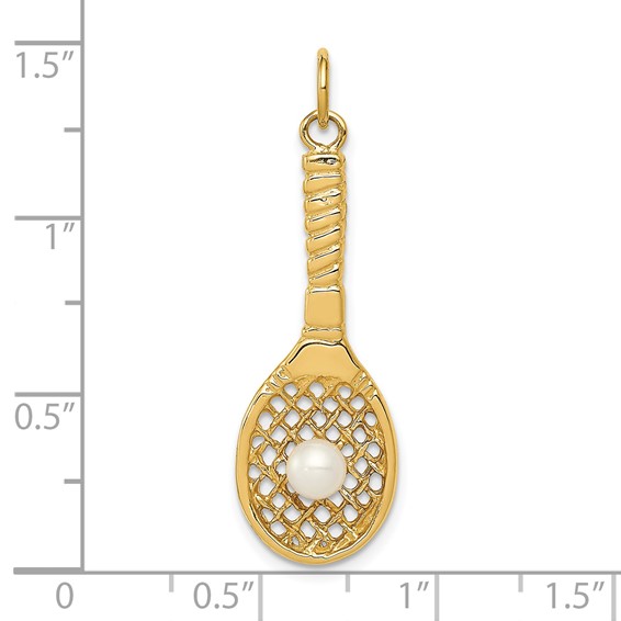 14K Tennis Racquet with Freshwater Cultured Pearl Ball Charm