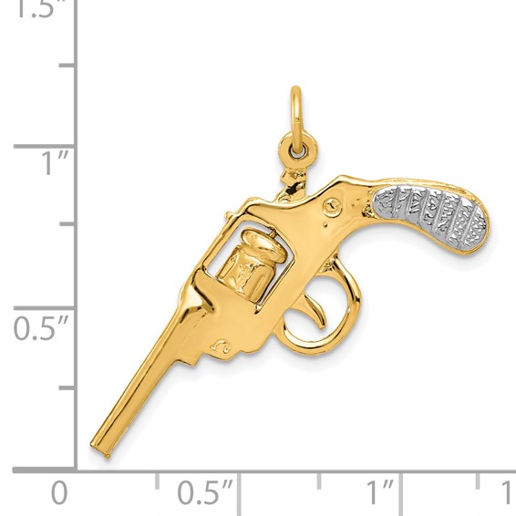 14k and White Rhodium Revolver with Moveable Cylinder Charm
