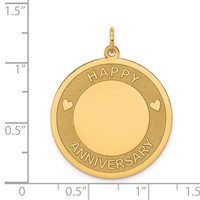 14K Yellow Gold Happy Anniversary Charm with Hearts 25mm Engravable Disc view 4