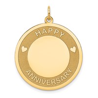14K Yellow Gold Happy Anniversary Charm with Hearts 25mm Engravable Disc view 1