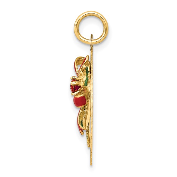 14k Enameled MERRY CHRISTMAS Mistletoe with Synthetic Stone Charm