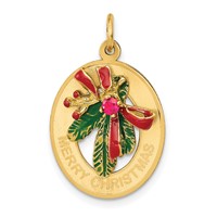 14K Yellow Gold Enameled Merry Christmas Mistletoe Charm with Synthetic Stone view 1