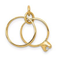 14K Yellow Gold 3-D Wedding Rings CZ Charm view 4