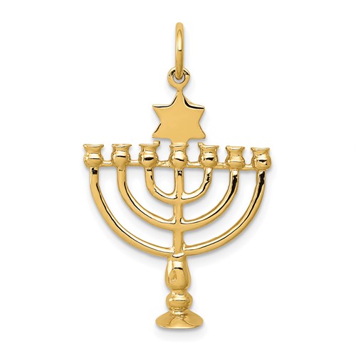 14K Yellow Gold 3-D Menorah and Star of David Charm