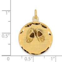 14K Yellow Gold Small Solid Engravable Baby Shoes on 19mm Disc Charm view 3